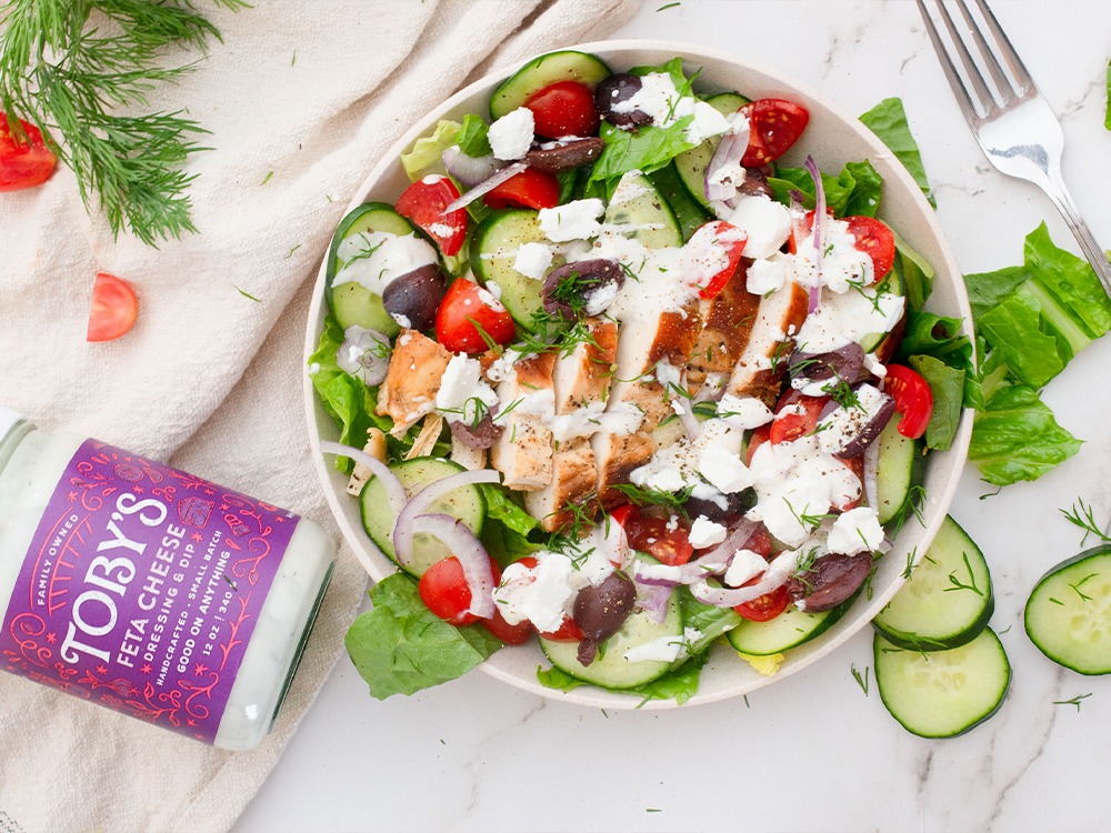 How to make Greek Salad with Chicken and Feta Cheese Dressing