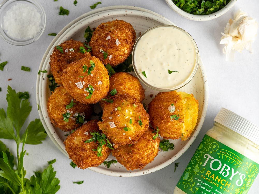 How to make Cheesy Garlic Potato Croquettes with Ranch Dressing & Dip