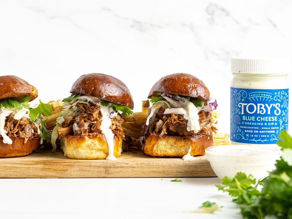 How to make BBQ Pulled Pork Sliders with Slaw and Blue Cheese Dressing