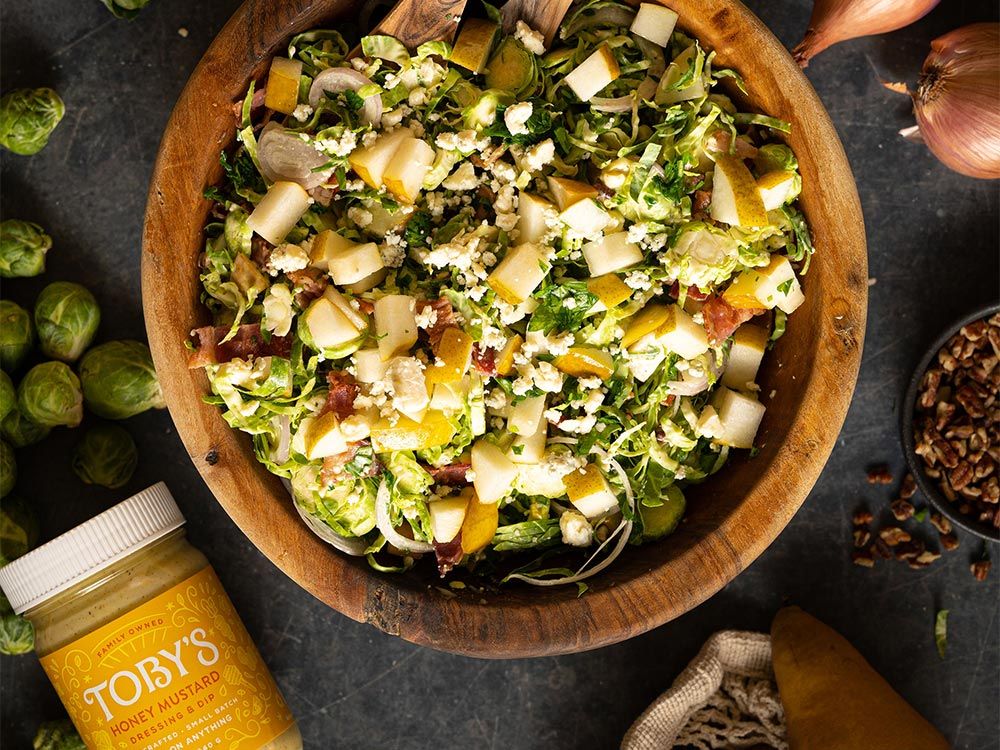 How to make Brussels Sprouts Pear Salad with Honey Mustard Dressing & Dip