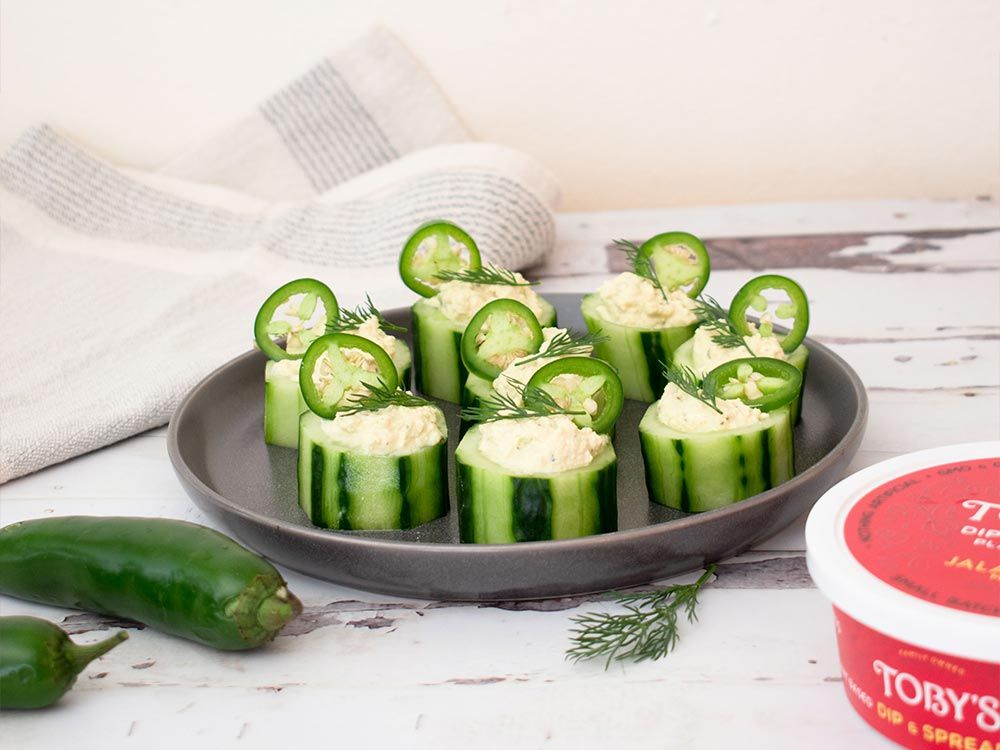 How to make Spicy Jalapeño Cucumber Canapés with Plant Based Dip & Spread