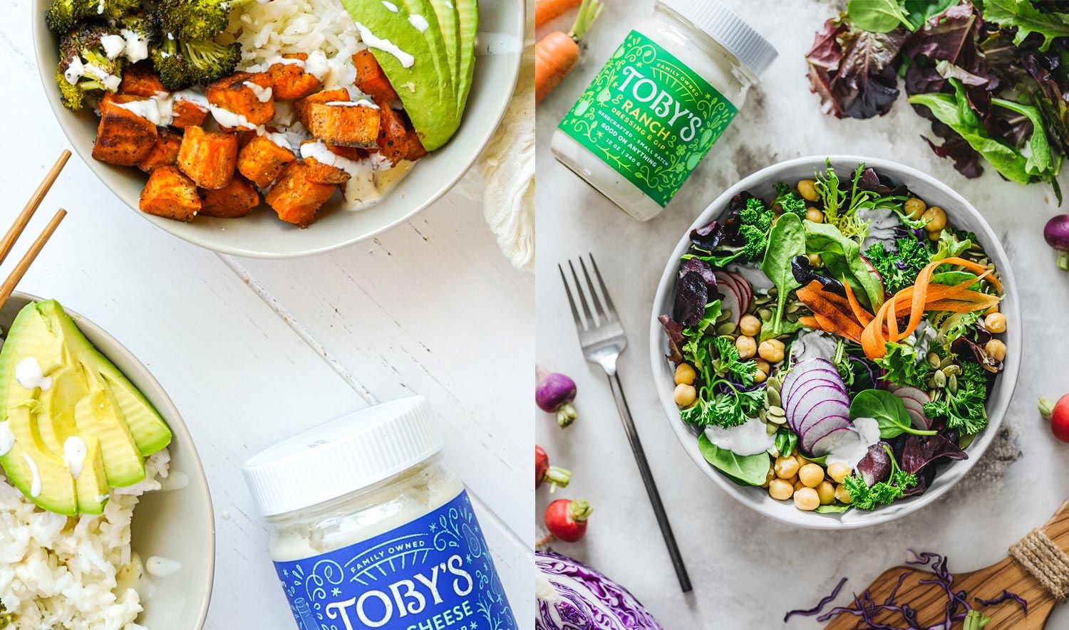 Toby's Dressing and Dip on salads