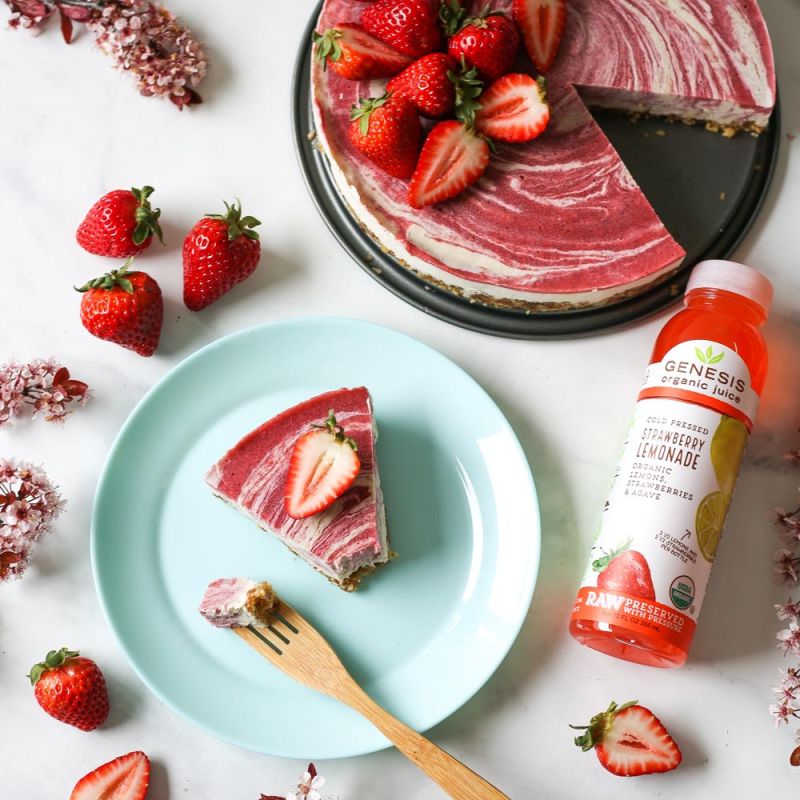 raw strawberry cheesecake made with Genesis Organic Juice
