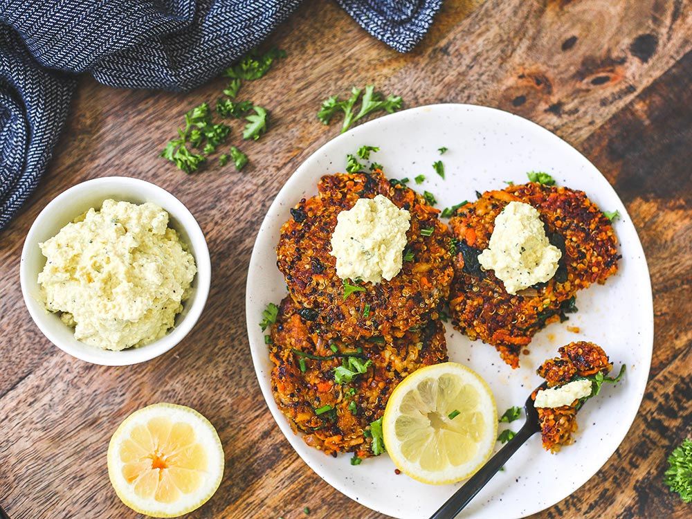 Crispy Quinoa Fritters with Toby's Original Plant Based Dip