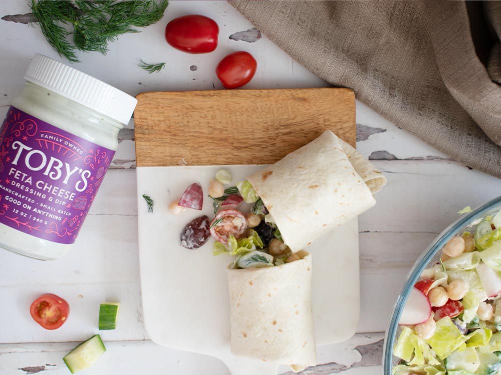 How to make Greek Salad Wrap with Feta Cheese Dressing & Dip