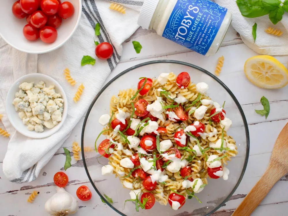 Caprese Pasta Salad with Toby's Blue Cheese Dressing