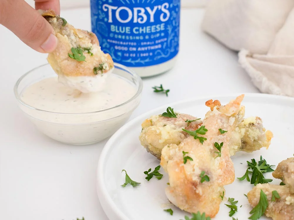 Garlic Parmesan Chicken Wings with Blue Cheese Dressing & Dip