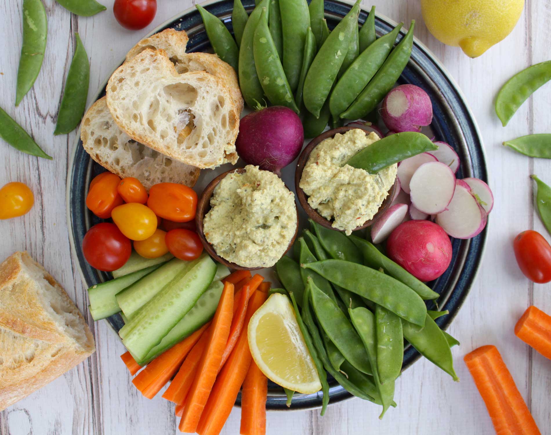 Toby's Plant Based Dip & Spread on veggie platter