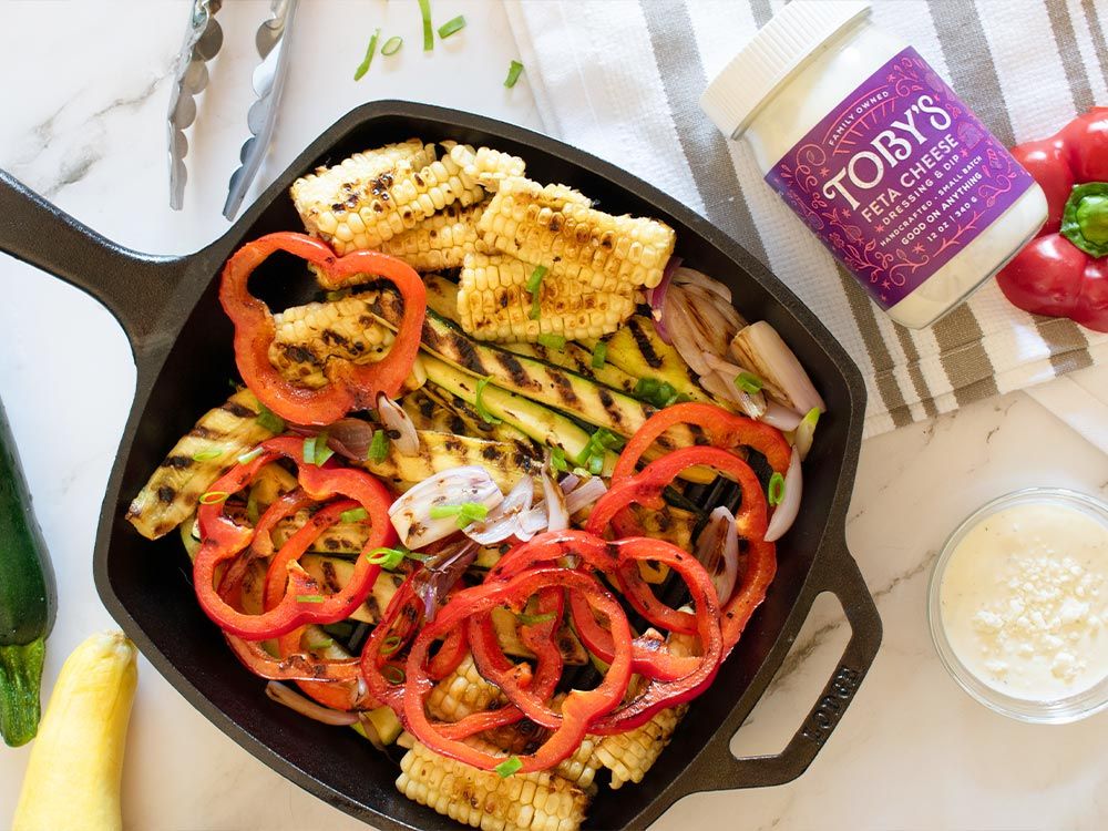 How to make Grilled Summer Vegetables with Feta Cheese Dressing & Dip