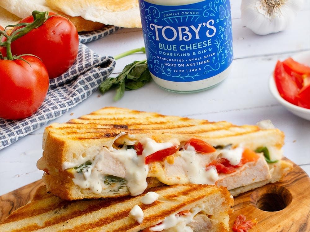 How to make Grilled Chicken Caprese Panini with Blue Cheese Dressing