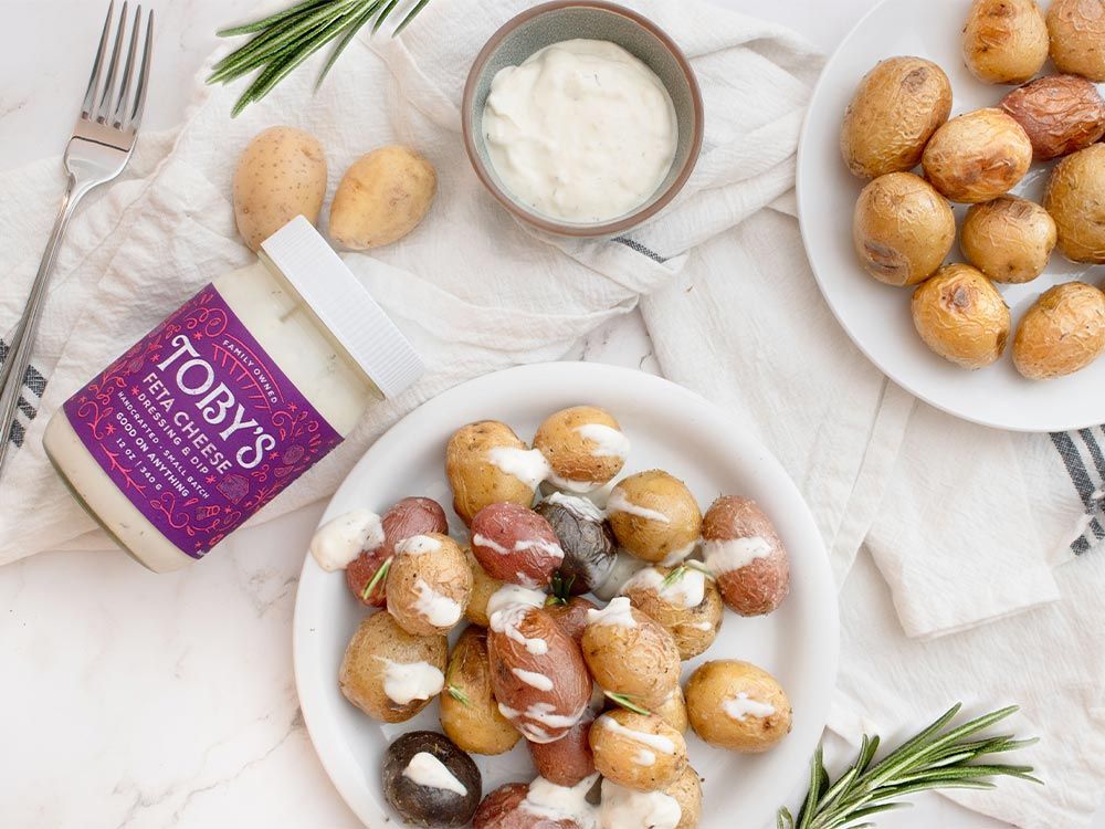 How to make Herb Roasted Mini Potatoes with Feta Cheese Dressing