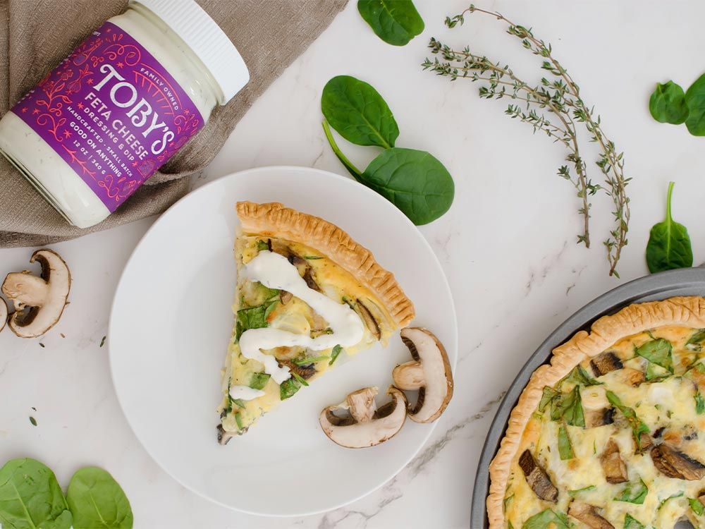 How to make Mushroom & Spinach Quiche with Feta Cheese Dressing & Dip