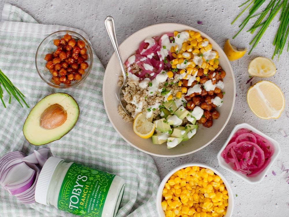 How to make BBQ Chickpea Quinoa Bowl with Ranch Dressing
