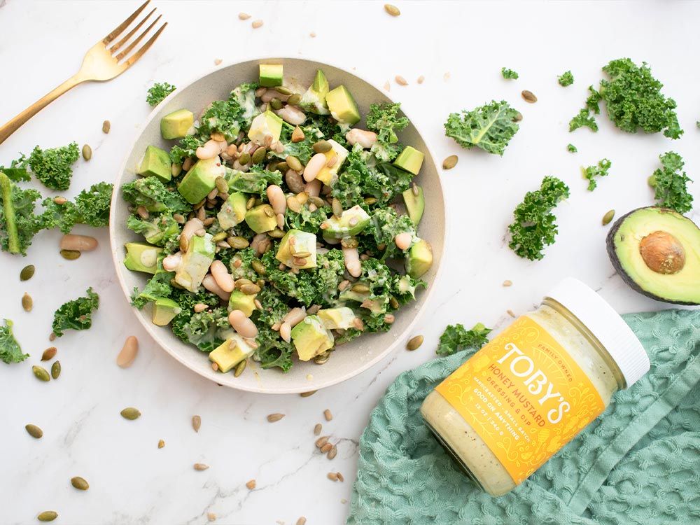 How to make Kale White Bean Salad with Honey Mustard Dressing