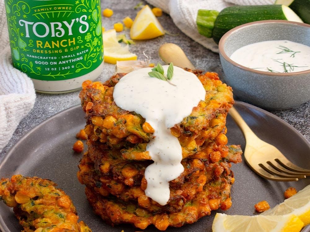 How to make Zucchini Corn Fritters with Toby’s Ranch Dressing & Dip