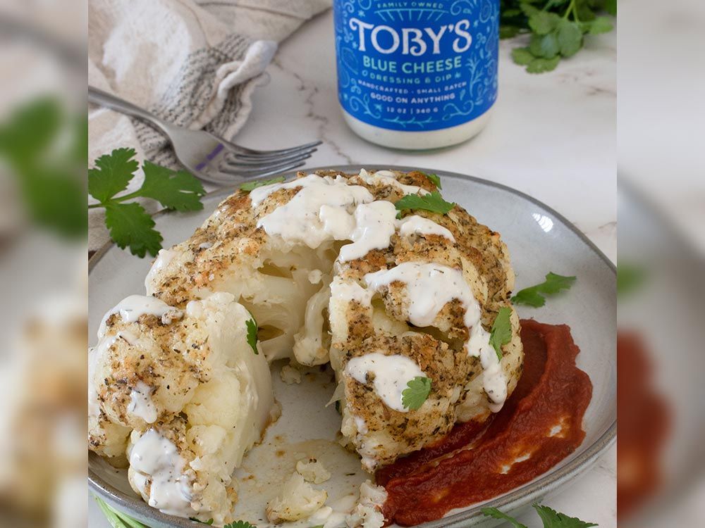 How to make Whole Roasted Cauliflower with Blue Cheese Dressing & Dip