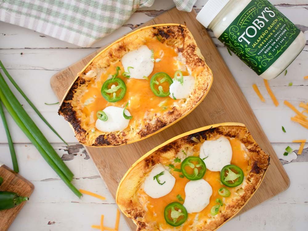 How to make Jalapeno Popper Spaghetti Squash with Jalapeno Ranch Dressing & Dip
