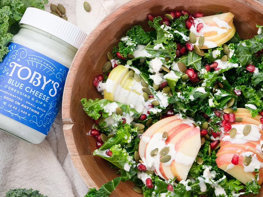 How to make Fall Harvest Kale Salad with Blue Cheese Dressing