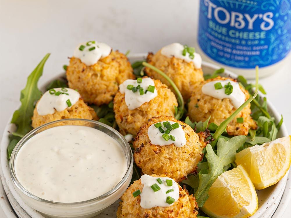 How to make Bite-Sized Crab Cakes with Blue Cheese Dressing & Dip