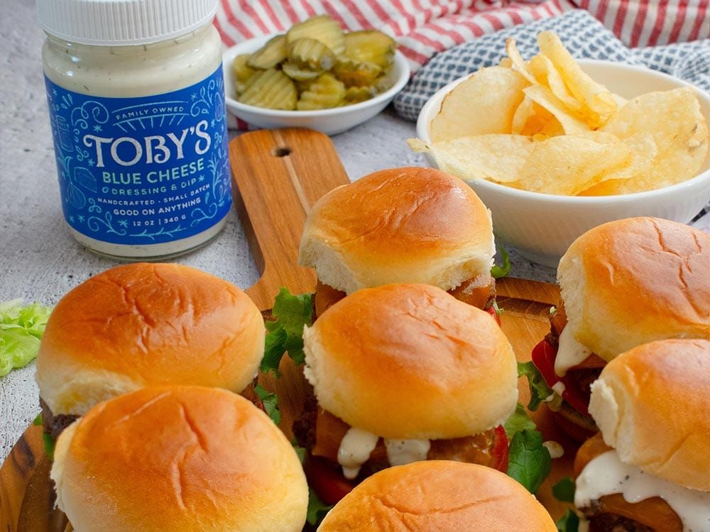 How to make Cheese Burger Sliders with Blue Cheese Dressing