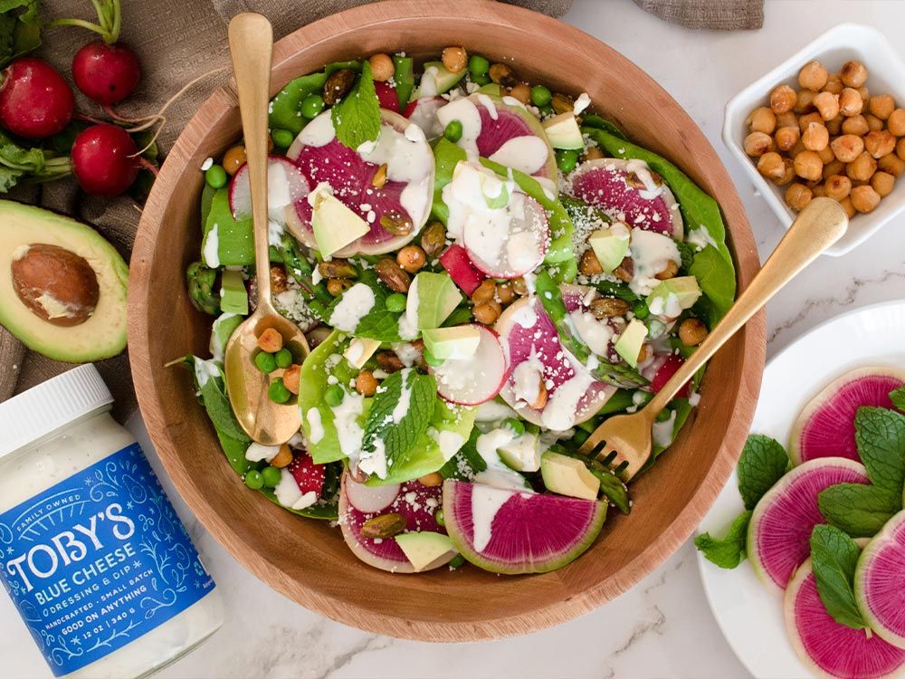 How to make Vibrant Spring Salad with Blue Cheese Dressing & Dip