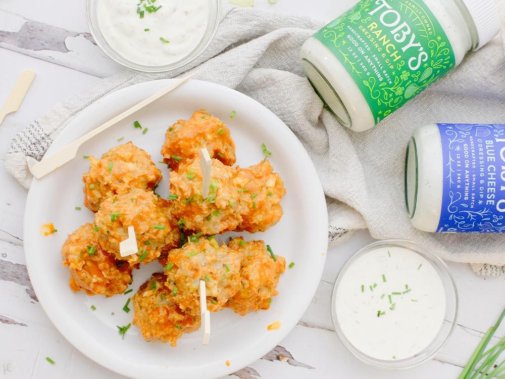 How to make Buffalo Chicken Meatball Poppers with Ranch & Blue Cheese