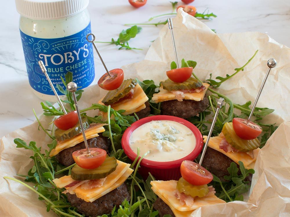 How to make Mini Cheeseburger Bites with Blue Cheese Dressing