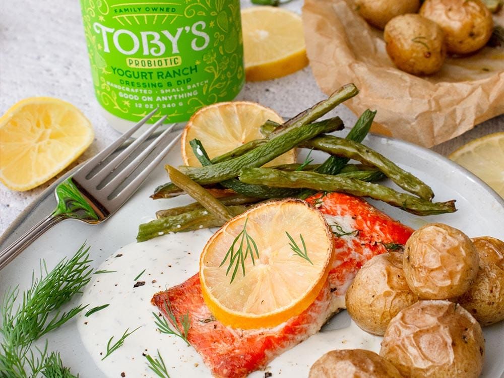 How to make Sheet Pan Salmon & Green Beans with Yogurt Ranch