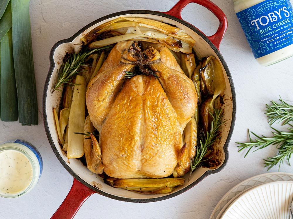 How to make Skillet Roasted Chicken with Caramelized Leeks and Blue Cheese