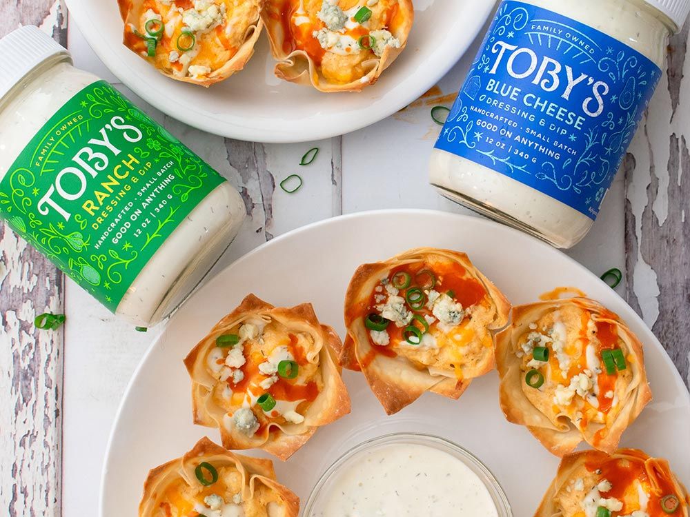 How to make Buffalo Chicken Wonton Cups with Ranch and Blue Cheese