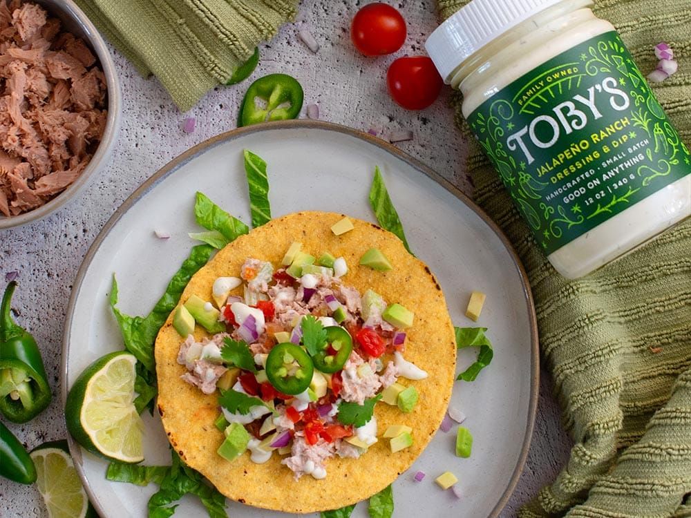 How to make Spicy Tuna & Avocado Tostadas with Jalapeño Ranch Dressing