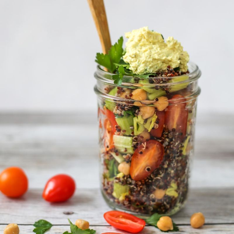 Salad jar with Toby's tofu dip and spread
