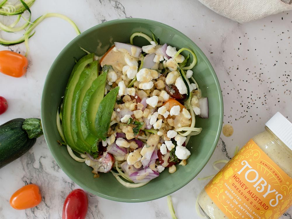 How to make Zucchini Summer Salad with Toby’s Honey Mustard Dressing & Dip
