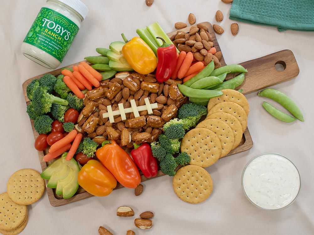 How to make Game Day Snack Board with Dressing and Plant Based Dip