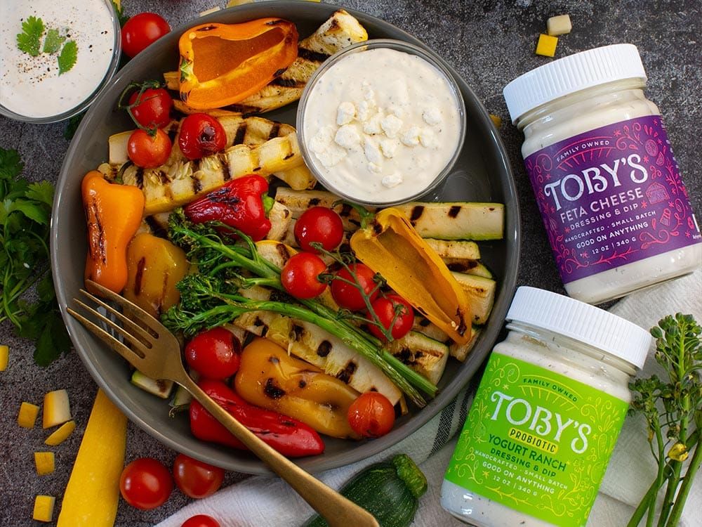 How to make Grilled Veggie Platter with Feta Cheese & Yogurt Ranch Dressings