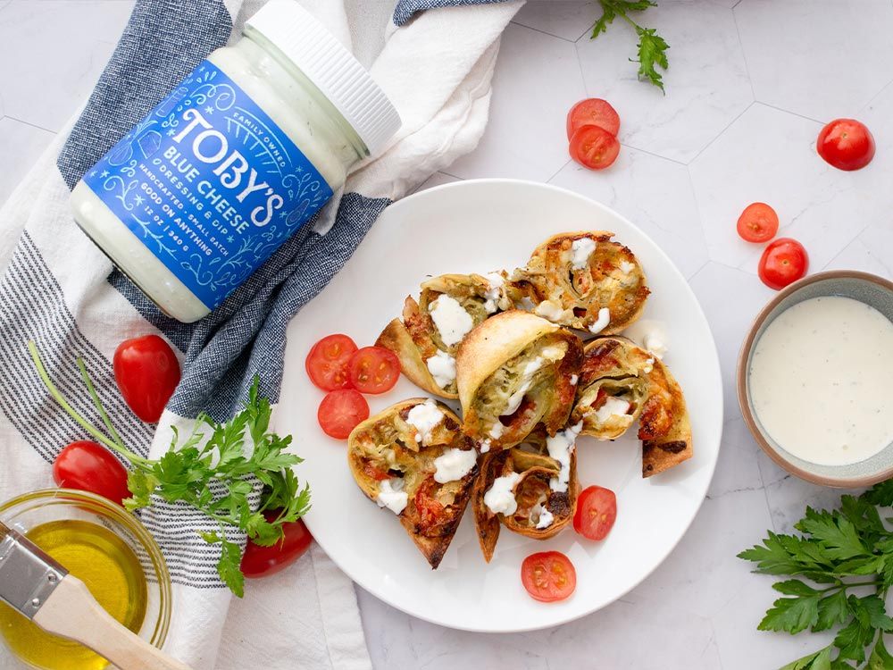 How to make Pesto Chicken Pinwheels with Blue Cheese Dressing