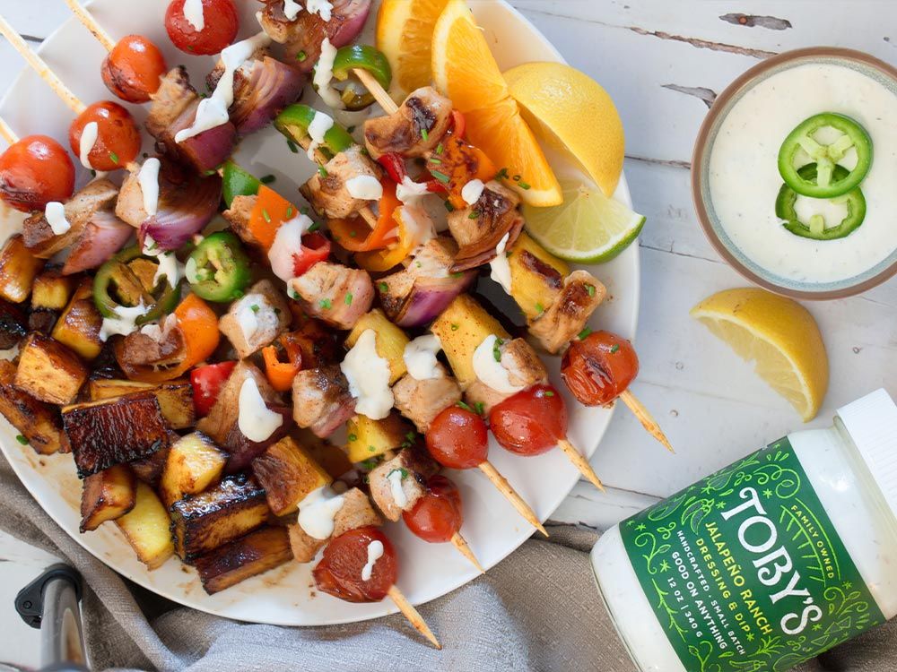 How to make Grilled Pineapple Pork Kebabs with Jalapeno Ranch