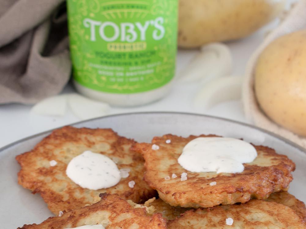 How to make Savory Potato Latkes with Yogurt Ranch Dressing & Dip