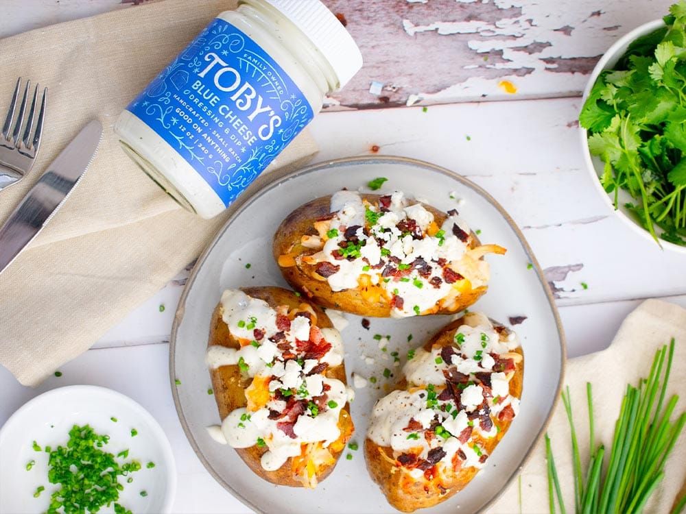 How to make Cheesy Chicken Bacon Stuffed Baked Potato with Blue Cheese