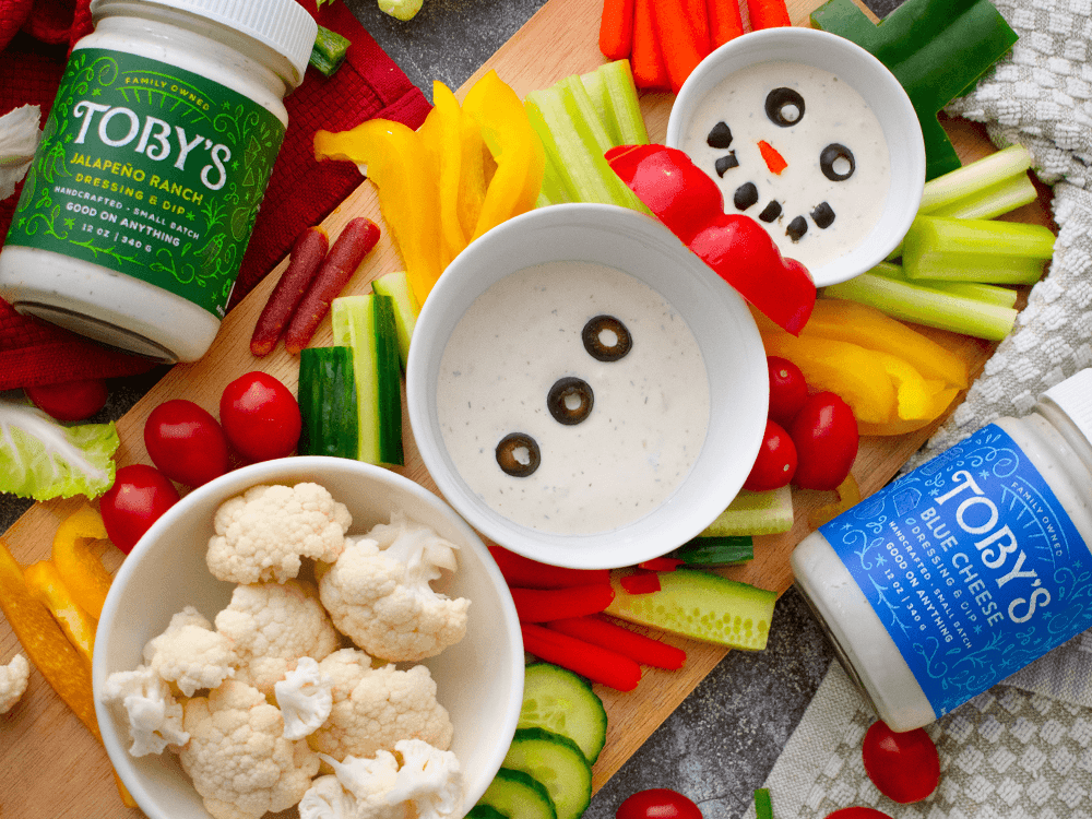 How to make Festive Snowman Snack Plate with Toby’s Blue Cheese & Ranch