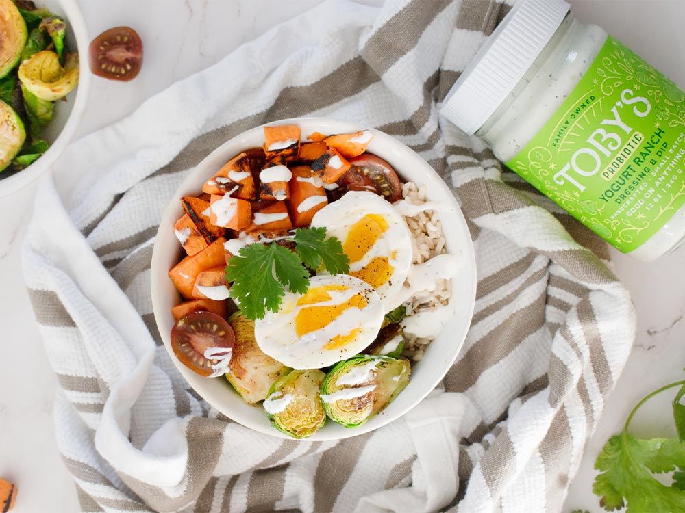 How to make Blackened Sweet Potato Bowl with Yogurt Ranch Dressing & Dip