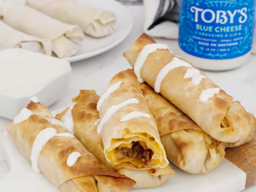 How to make Cheeseburger Egg Rolls with Blue Cheese Dressing & Dip