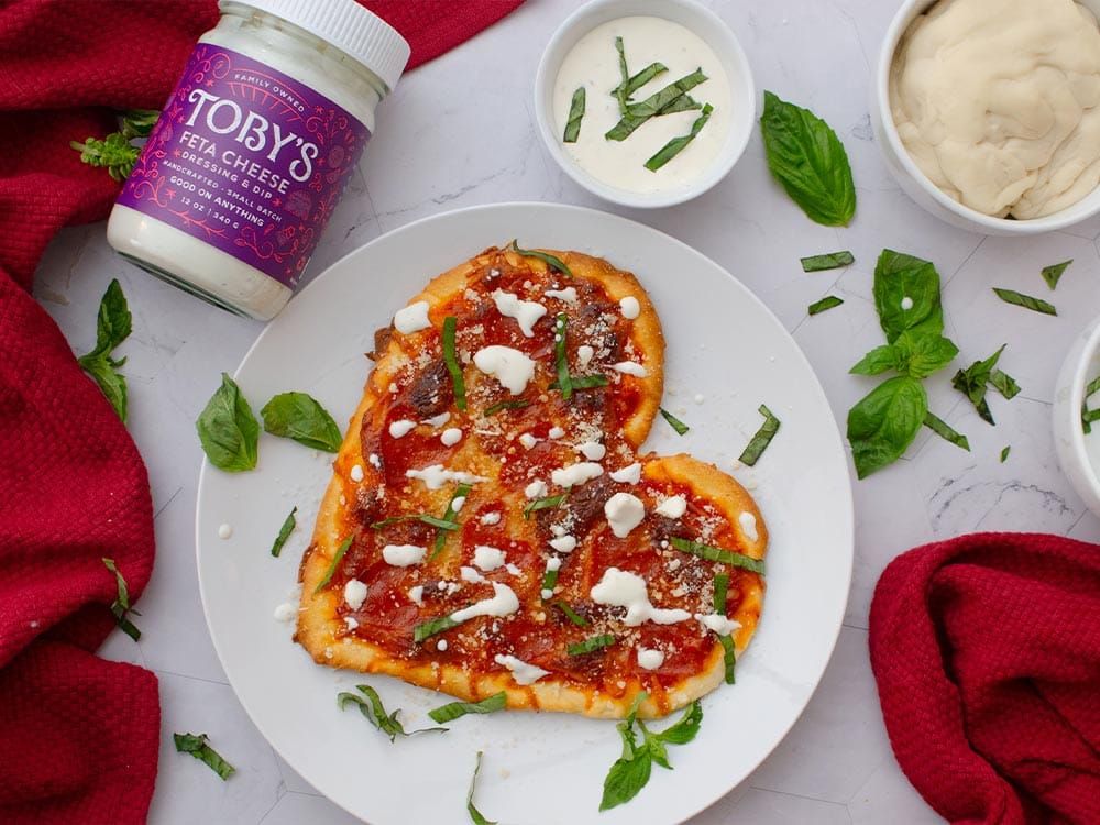 How to make Valentine’s Heart Pizza with Feta Cheese Dressing