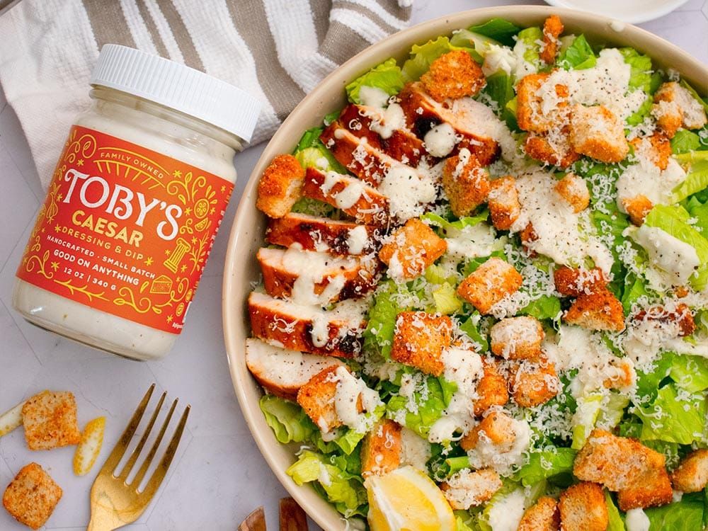 How to make Grilled Chicken Caesar Salad with Toby’s Dressing & Dip