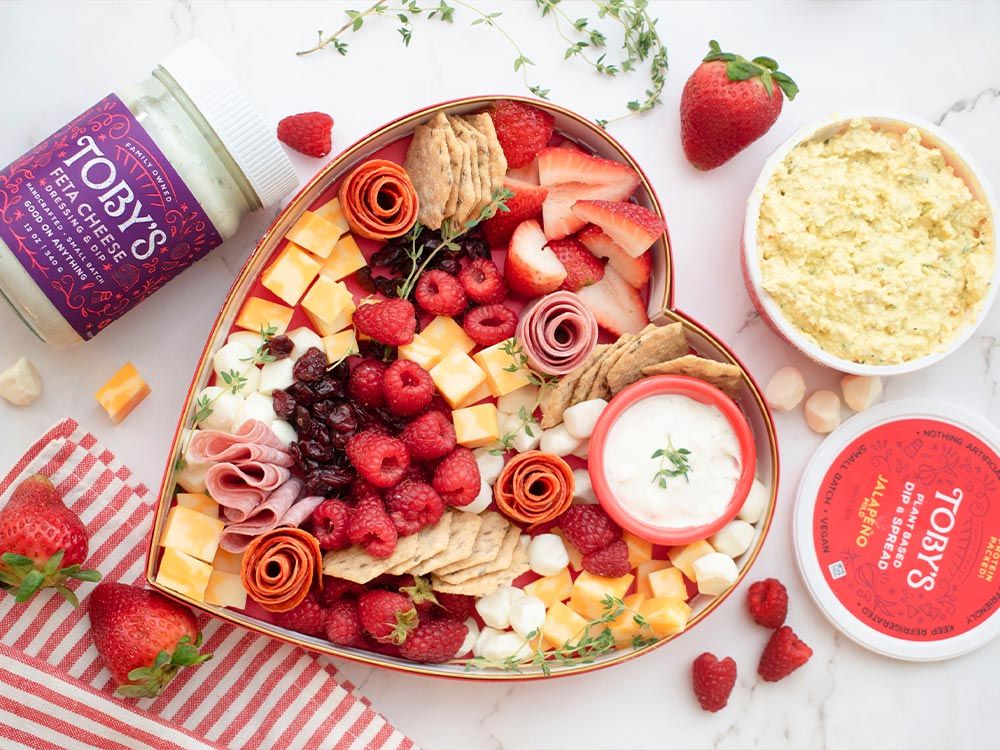 How to make Valentine’s Day Charcuterie with Feta Dressing & Plant Based Dip