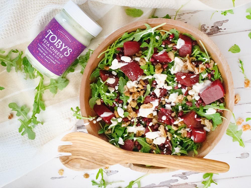 How to make Roasted Beet Pomegranate Salad with Feta Cheese Dressing