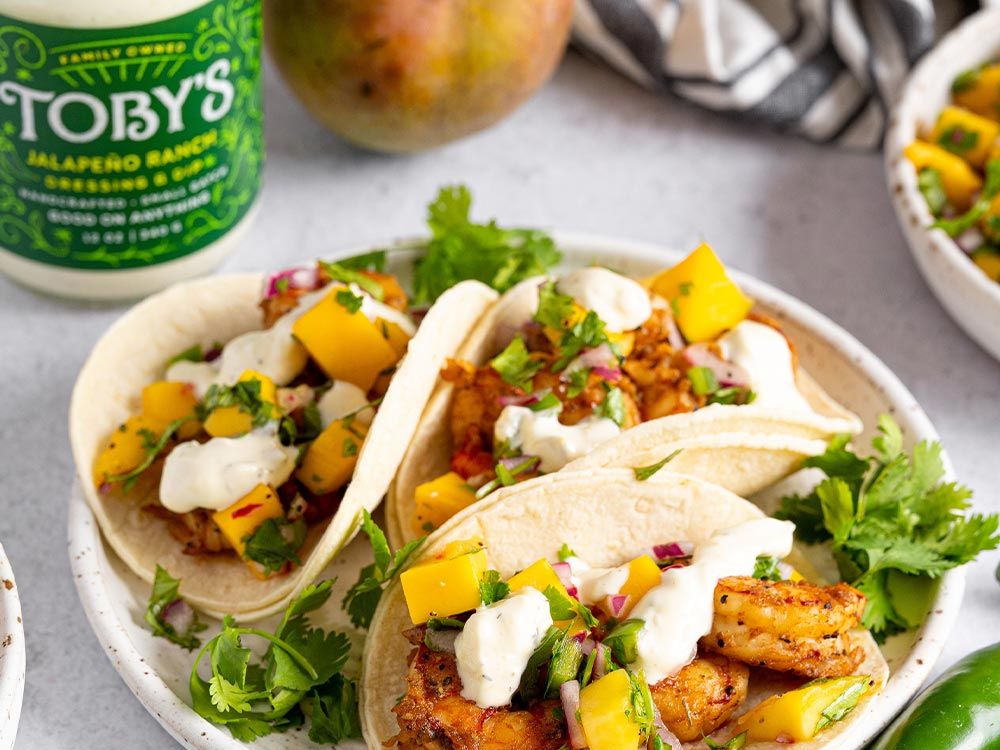 How to make Spicy Shrimp Tacos with Mango Salsa & Jalapeño Ranch Dressing