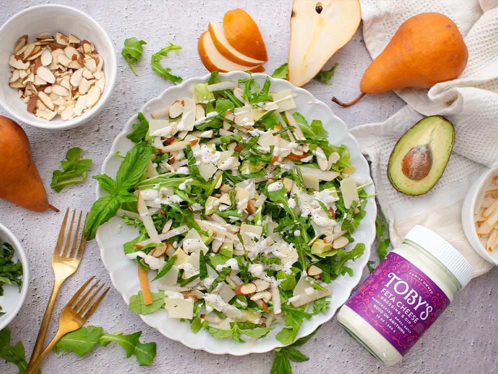 How to make Bosc Pear Arugula Salad with Feta Cheese Dressing