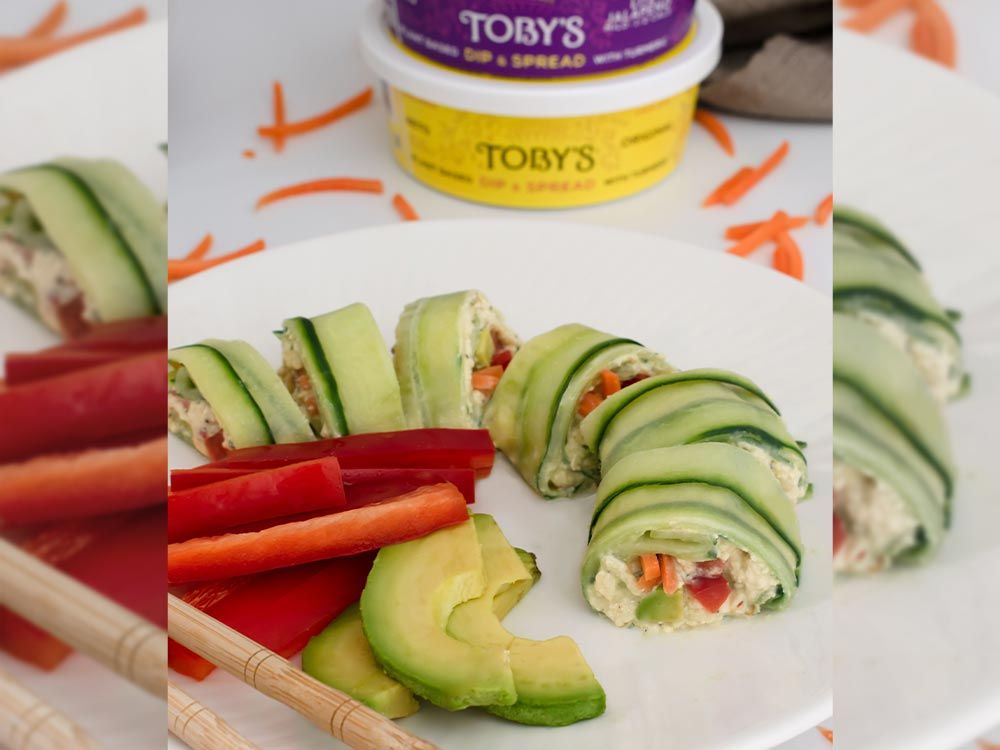 How to make Veggie Cucumber Rolls with Plant Based Dip & Spread