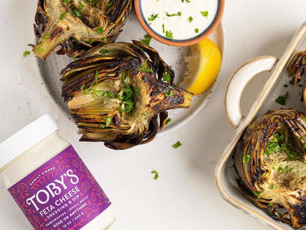 How to make Garlic Roasted Artichokes with Feta Cheese Dressing & Dip